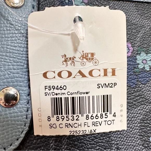 SOLD Coach Reversible City Tote Signature Floral Denim Cornflower Coated Canvas - Picture 12 of 13